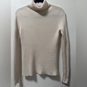 Sportmax X Max Mara Cream Ribbed Turtleneck Italian Merino Wool Size L-XL
